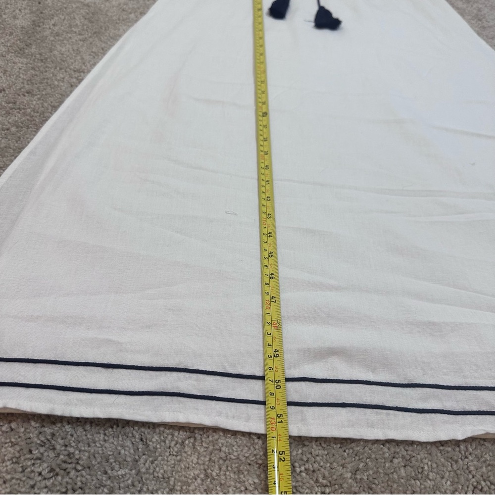 White Maxi Dress with Navy Trim and Tassel Tie - Picture 12 of 13